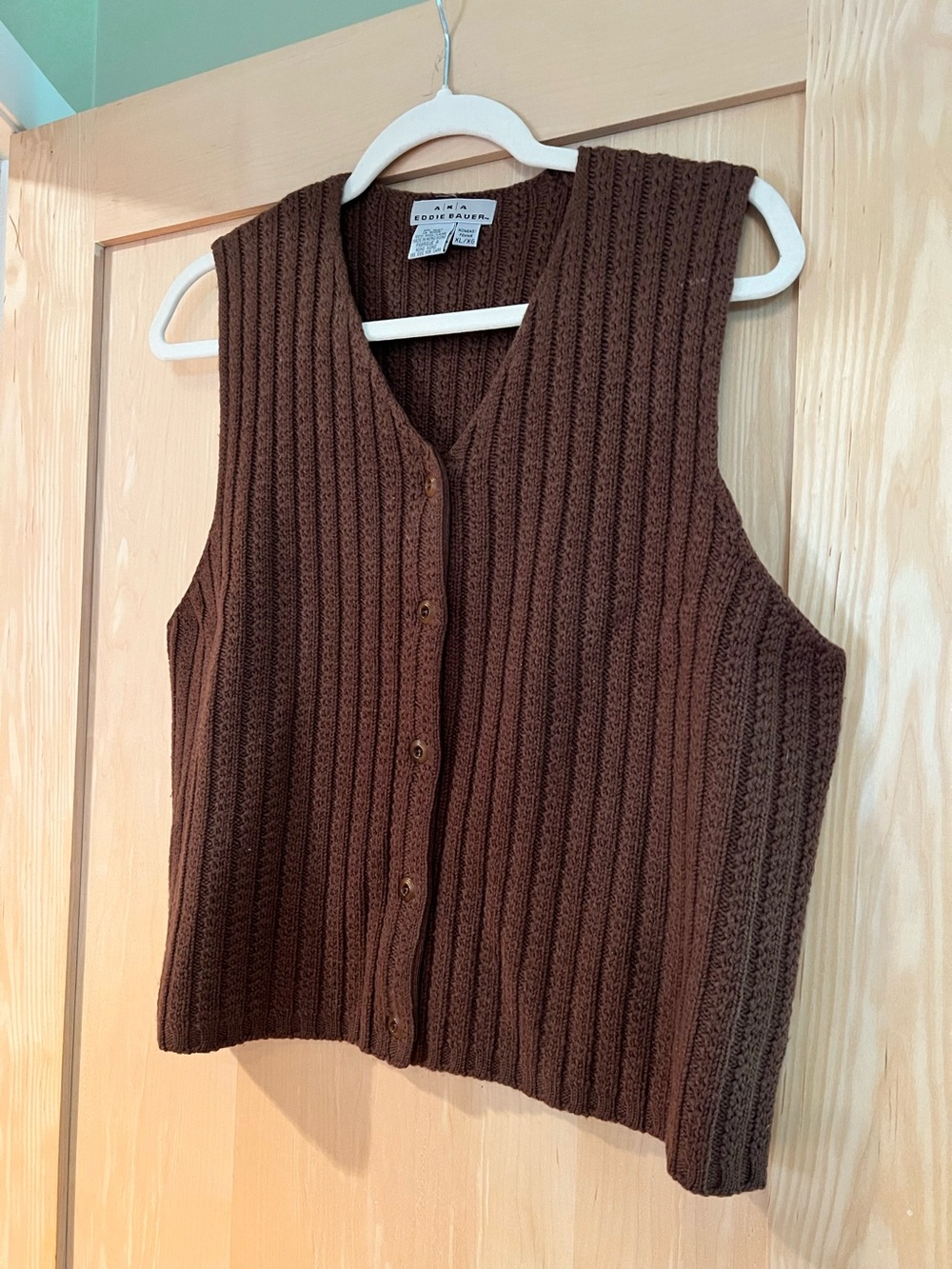 Eddie Bauer Brown Ribbed Cable-Knit Button Front Vest